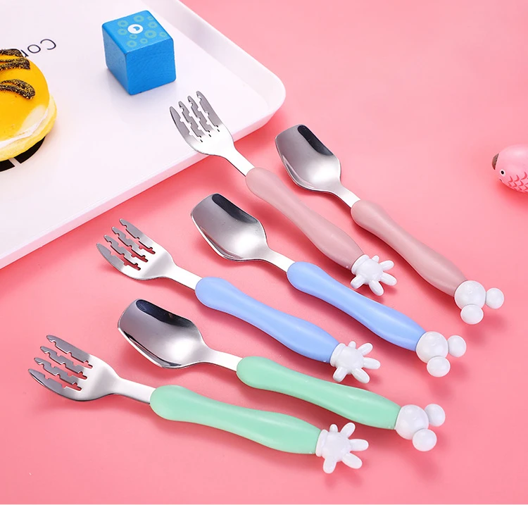 Cartoon Children's Cutlery Set Portable Flatware Set Chopsticks Spoon Fork 3-Piece Dinnerware Set Stainless Steel Tableware Sets