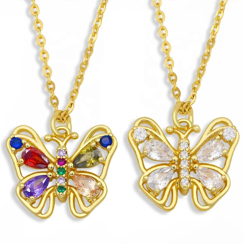 Hot selling fashion 18K gold plated colorful CZ stone butterfly pendant necklace jewwlry
Hot selling fashion 18K gold plated colorful CZ stone butterfly pendant necklace jewwlry