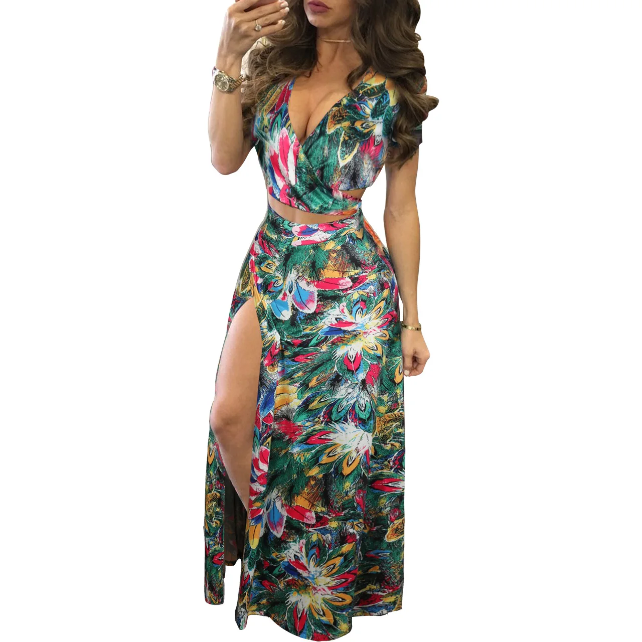 Vestido Summer Casual Dresses 2 Piece Floral Split Skirt Set With Crop Tops Vest Maxi Long Chiffon Dress For Women, Picture color
Vestido Summer Casual Dresses 2 Piece Floral Split Skirt Set With Crop Tops Vest Maxi Long Chiffon Dress For Women, Picture color