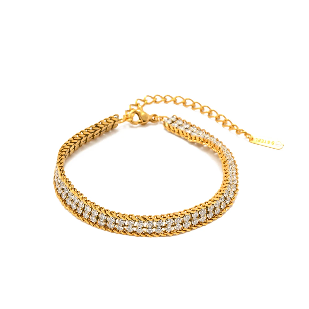 New Arrival Full Zircon Choker Stainless Steel Wheat Double Layer Cubic Zirconia Bracelet for Girls
New Arrival Full Zircon Choker Stainless Steel Wheat Double Layer Cubic Zirconia Bracelet for Girls