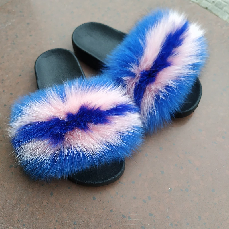 Wholesale bright colors ladies fox fur slippers furry sandals fur slippers, Customized color
Wholesale bright colors ladies fox fur slippers furry sandals fur slippers, Customized color