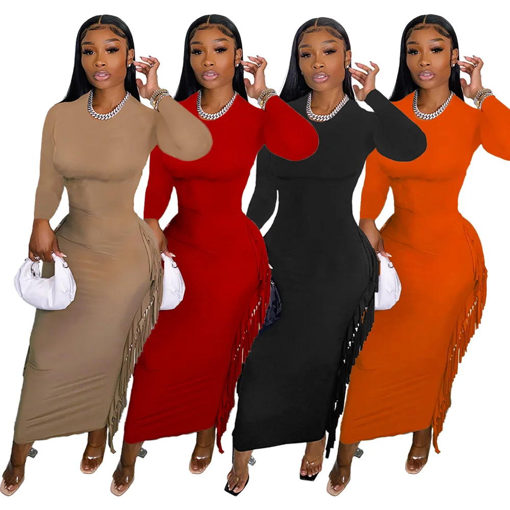 2022 New Arrival Spring O-neck Skinny Simple Women Fashion Solid Color Tassel Long Sleeve Dresses, Black red orange red brown
2022 New Arrival Spring O-neck Skinny Simple Women Fashion Solid Color Tassel Long Sleeve Dresses, Black red orange red brown