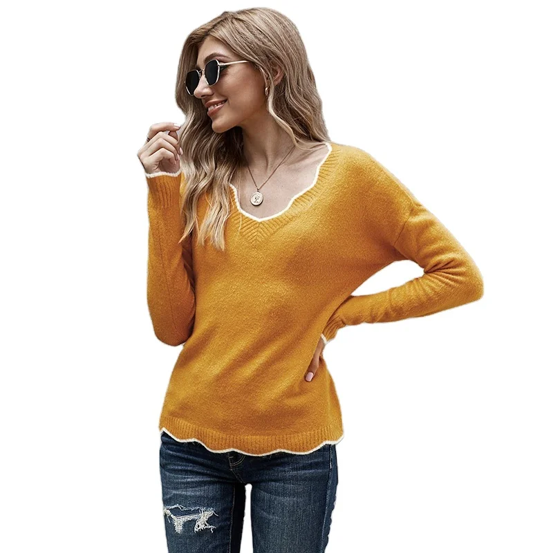 Wholesale 2021 Amazon Hot Selling Fashionable V-Neck Knit Pullover Long Sleeve Tops Casual Light Plain Knit Women's Sweaters, Accept customized sweater tops women
Wholesale 2021 Amazon Hot Selling Fashionable V-Neck Knit Pullover Long Sleeve Tops Casual Light Plain Knit Women's Sweaters, Accept customized sweater tops women