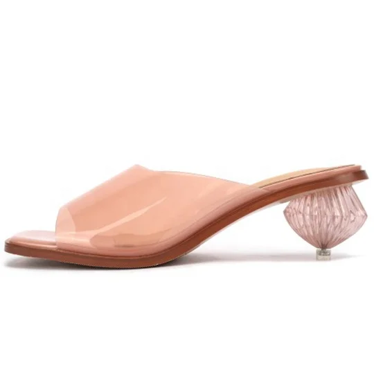 Crystal Glass Ball Heels Slippers Women Clear PVC Sandals Square toe Fancy New Trends Shoes, Pink silver
Crystal Glass Ball Heels Slippers Women Clear PVC Sandals Square toe Fancy New Trends Shoes, Pink silver