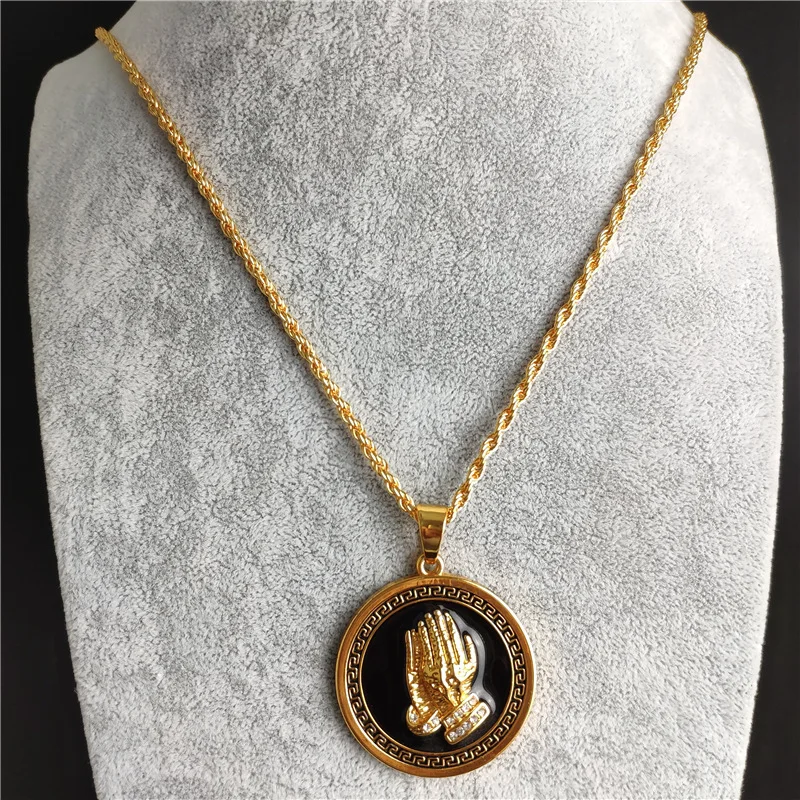Tik Tok Fashion Jewelry Stainless Steel Coin Chain Double Buddha's Hand Pendant Hip Hop Necklace
Tik Tok Fashion Jewelry Stainless Steel Coin Chain Double Buddha's Hand Pendant Hip Hop Necklace
