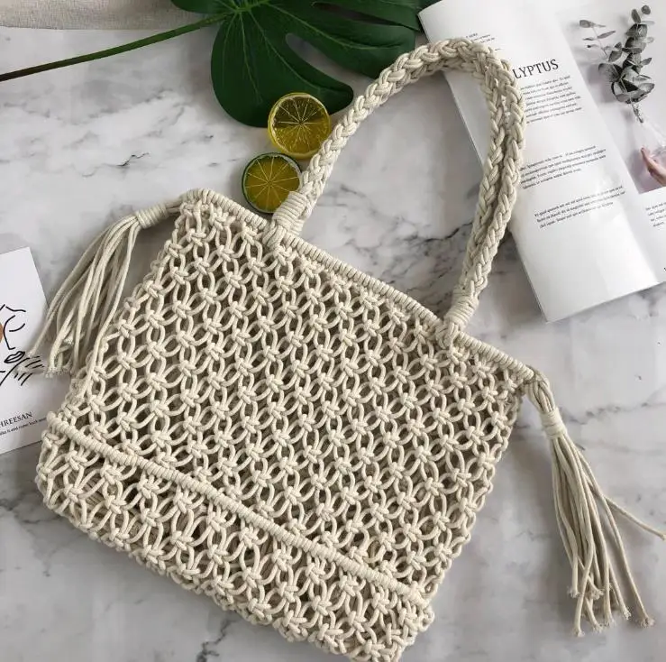 2021Summer INS Hot Woven Rope Knitted Tote Handbag Hollow Handmade Crochet Tassels Beach Mesh Net Shopping Bag
2021Summer INS Hot Woven Rope Knitted Tote Handbag Hollow Handmade Crochet Tassels Beach Mesh Net Shopping Bag
