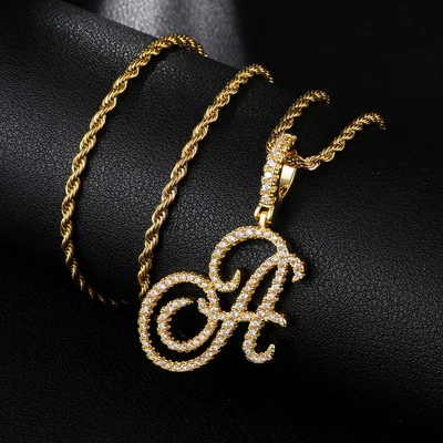 New Hip Hop Iced Out Cubic Zircon Gold Silver Color A-Z Cursive Letter Necklace Custom Name Initial Letter Pendant Necklace
New Hip Hop Iced Out Cubic Zircon Gold Silver Color A-Z Cursive Letter Necklace Custom Name Initial Letter Pendant Necklace