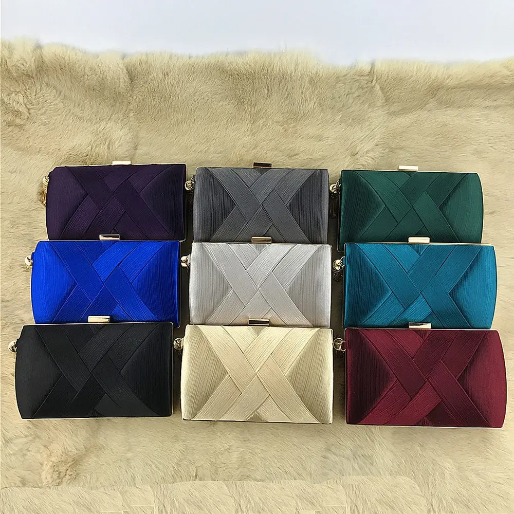 product-New Arrival Silk Satin Metal Tassel Lady luxury evening clutch bags chain wedding party mone-4