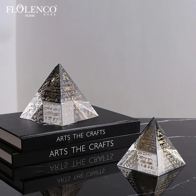 Home Decoration Pieces Glass Paperweight Crystal Pyramid Prism Desk Ornament with Egyptian Golden Character
Home Decoration Pieces Glass Paperweight Crystal Pyramid Prism Desk Ornament with Egyptian Golden Character