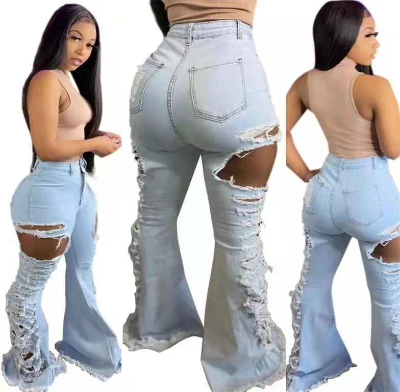 2021 summer new design chic cut out stretchy jeans women bell bottom denim pants fashionable ripped flare trousers, 1 colors as picture
2021 summer new design chic cut out stretchy jeans women bell bottom denim pants fashionable ripped flare trousers, 1 colors as picture