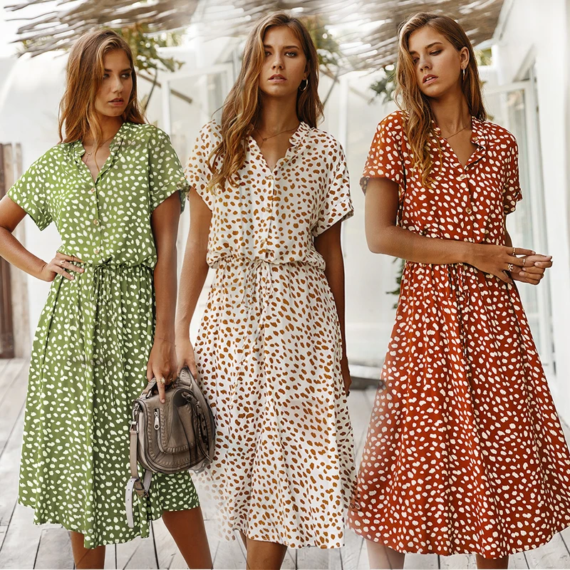 Modern Summer fashion lady midi dress Vestido Printed polka dot elegant casual dress
Modern Summer fashion lady midi dress Vestido Printed polka dot elegant casual dress