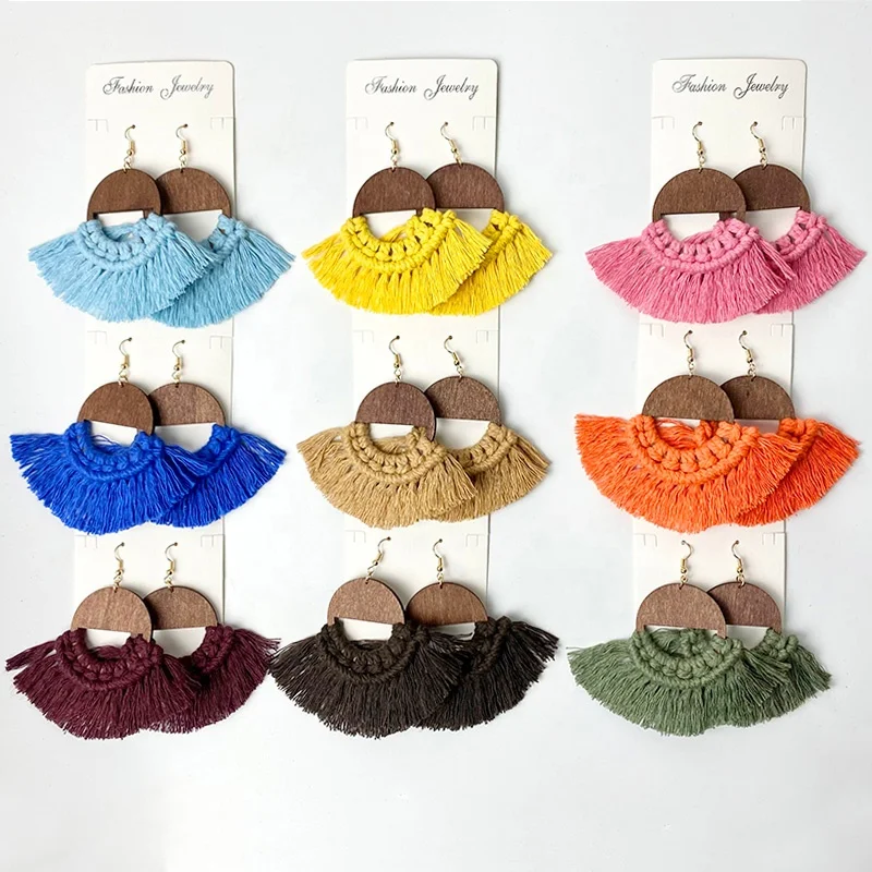 Colors Bohemian Tassel Earrings for Women Ethnic Semicircle Wood Handmade Cotton Fringed Macrame Earrings Wedding Jewelry Gift
Colors Bohemian Tassel Earrings for Women Ethnic Semicircle Wood Handmade Cotton Fringed Macrame Earrings Wedding Jewelry Gift