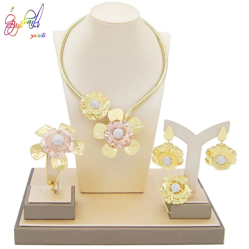

Open Choker Collar Necklace Special Big Flower Design Multi Color Gold Plated Fashion Alloy Jewelry Set For Women's Daily Party