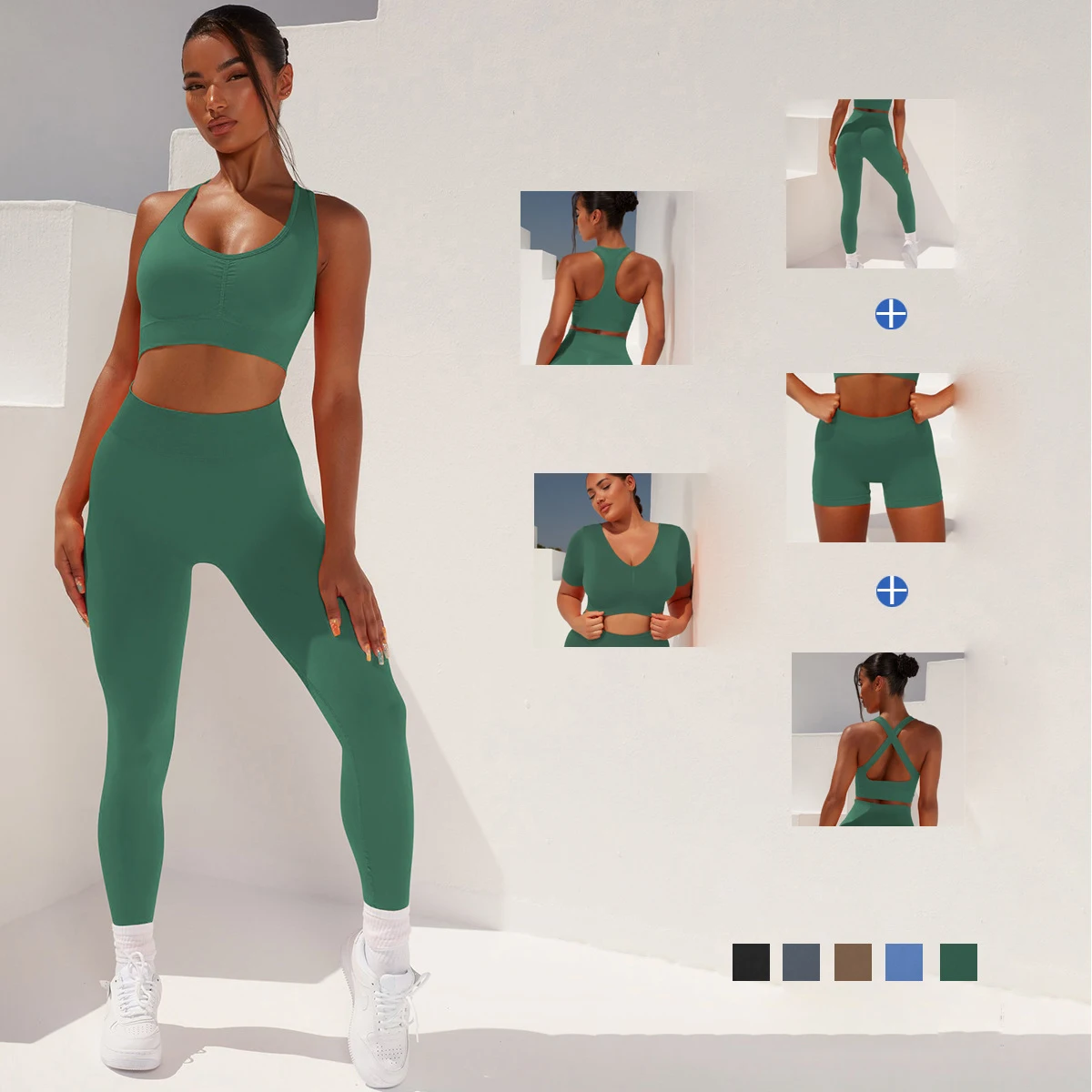 Yoga Leggings Sets Wholesale Fitness Yoga Wear 5PCS Seamless Workout Women Gym Sets, Picture
Yoga Leggings Sets Wholesale Fitness Yoga Wear 5PCS Seamless Workout Women Gym Sets, Picture