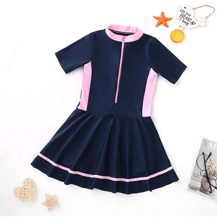 2021 conservative children's swimsuit girls swimsuit one-piece student swimsuit skirt, Pink/dark blue
2021 conservative children's swimsuit girls swimsuit one-piece student swimsuit skirt, Pink/dark blue