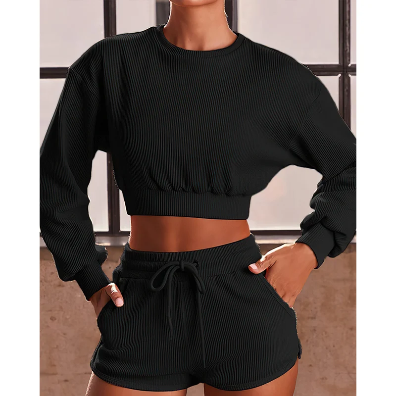 Good Quanlty Black Tracksuit Women Custom Logo Two Piece Tracksuit Black Women Short 2 piece Set For Women, Picture
Good Quanlty Black Tracksuit Women Custom Logo Two Piece Tracksuit Black Women Short 2 piece Set For Women, Picture