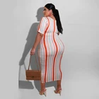 Bunny BN-20780 Stripe Print Lace Up Clothes Women Fashion Plus Size Dress