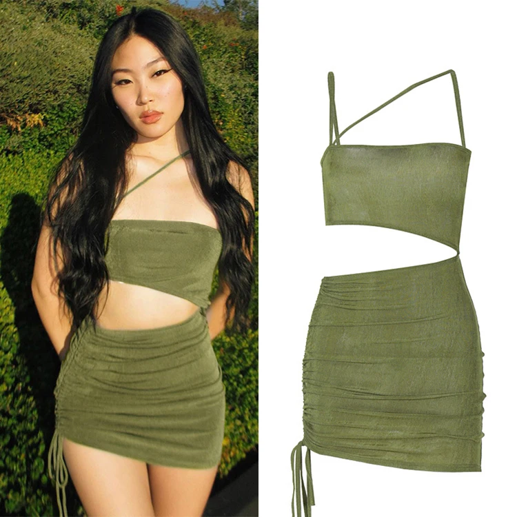 Wholesale Female Clothing 2021 Green Asymmetrical Drawstring Hollow Out Bodycon Dress Mini Dresses Women Elegant Ladies Casual
Wholesale Female Clothing 2021 Green Asymmetrical Drawstring Hollow Out Bodycon Dress Mini Dresses Women Elegant Ladies Casual
