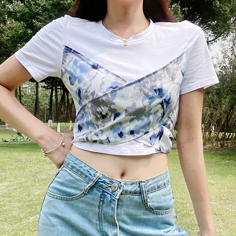 New Arrival Fashion Floral Printing O Neck Women Crop Tops Summer Splice Bandage Short Sleeve Crop Tops
New Arrival Fashion Floral Printing O Neck Women Crop Tops Summer Splice Bandage Short Sleeve Crop Tops