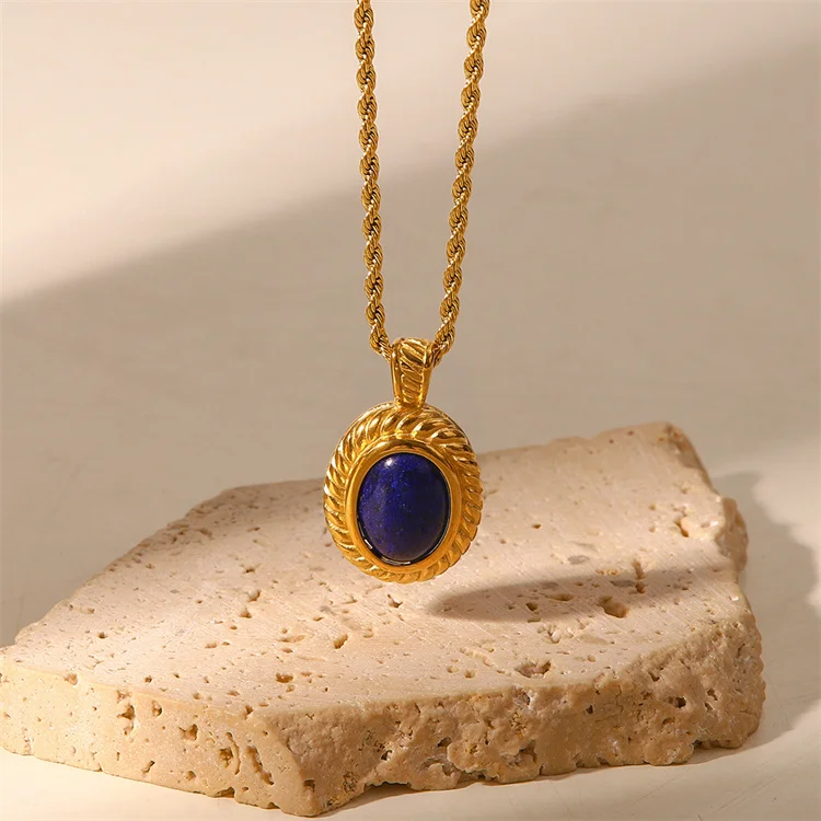 Wholesale Pvd 18k Gold Plated Stainless Steel Twists Chain Link Blue Gemstone Natural Stone Round Pendant Necklace For Women
Wholesale Pvd 18k Gold Plated Stainless Steel Twists Chain Link Blue Gemstone Natural Stone Round Pendant Necklace For Women