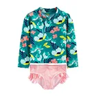 Swimsuit Beachwear Long Sleeve Rash guard Set for Baby Toddler Girls Flower Green