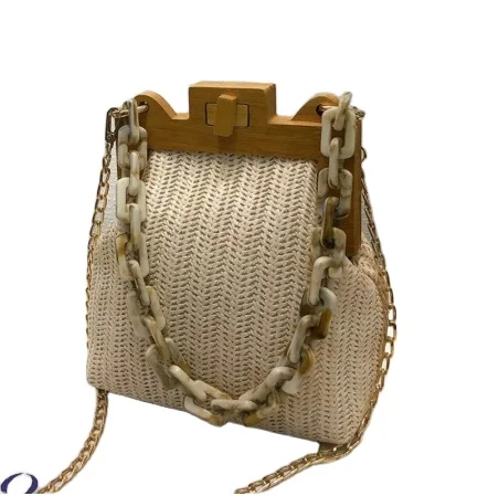Fashion Straw Weave Wooden Clip Bag For Women's Acrylic Chain Women Shoulder Bags Luxury Designer Small Shell Female Handbag, Black.brown
Fashion Straw Weave Wooden Clip Bag For Women's Acrylic Chain Women Shoulder Bags Luxury Designer Small Shell Female Handbag, Black.brown