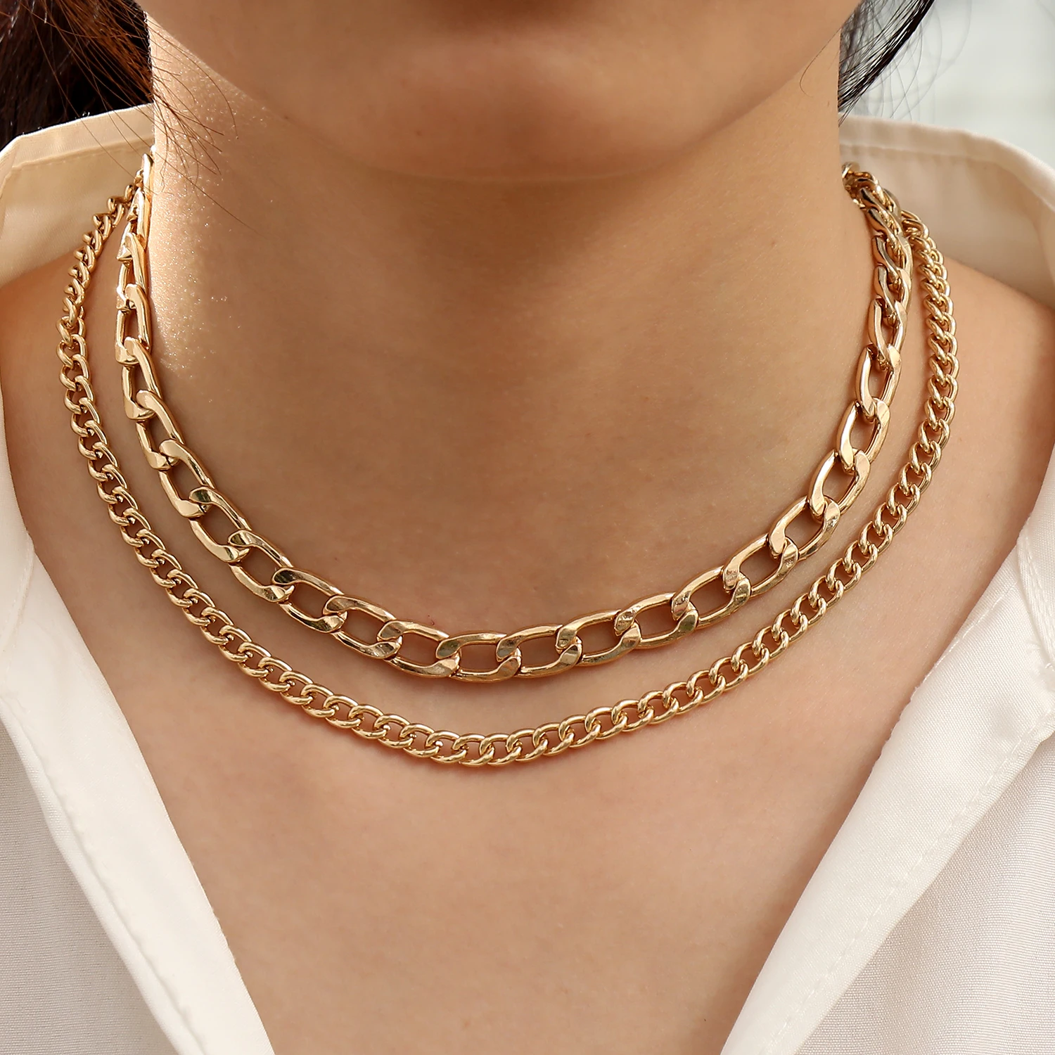 Double Layered Link Chain Metal Jewelry Choker Short Men Women Punk Cuban Chain Necklace
Double Layered Link Chain Metal Jewelry Choker Short Men Women Punk Cuban Chain Necklace