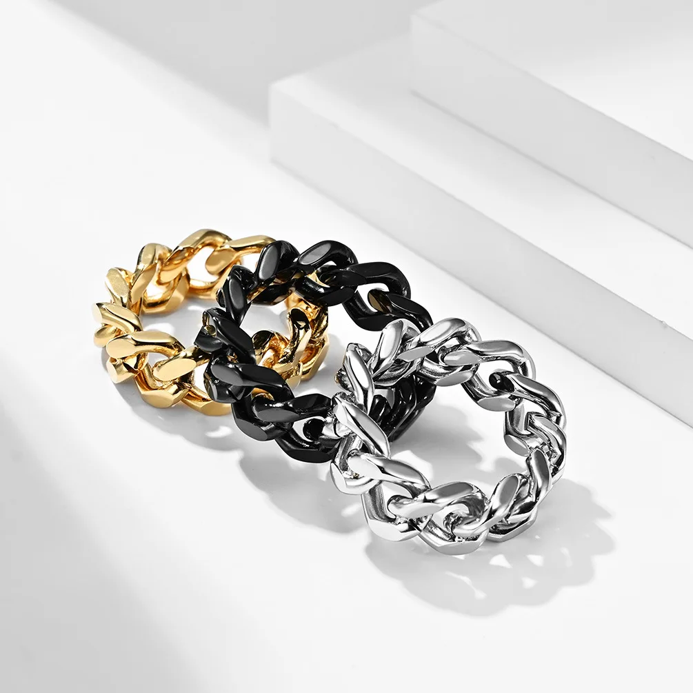 Wholesale European and American Jewelry Hip Hop Ring Stainless Steel Ring 18k Gold Chain Ring, Silver,gold,black
Wholesale European and American Jewelry Hip Hop Ring Stainless Steel Ring 18k Gold Chain Ring, Silver,gold,black