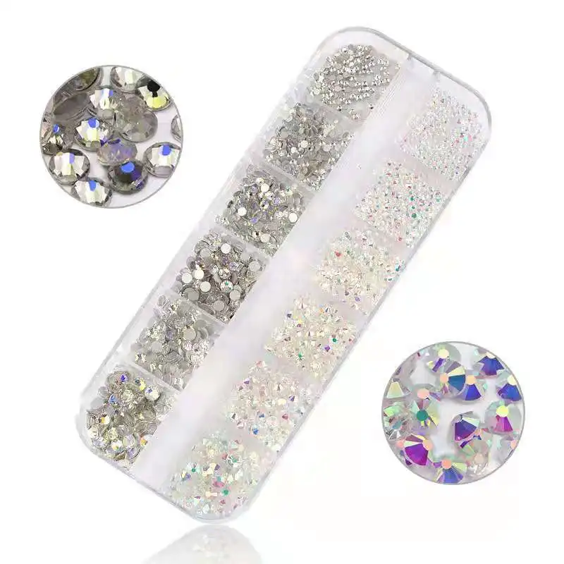 Wholesale Crystal Stone 12 Grids Nail Accessories Flat Back Strass Bring Round Rhinestone Kit Box, Colorful
Wholesale Crystal Stone 12 Grids Nail Accessories Flat Back Strass Bring Round Rhinestone Kit Box, Colorful