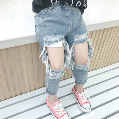 B52763A 2020 Spring summer new children fashion ragged jeans pants, Blue 
B52763A 2020 Spring summer new children fashion ragged jeans pants, Blue