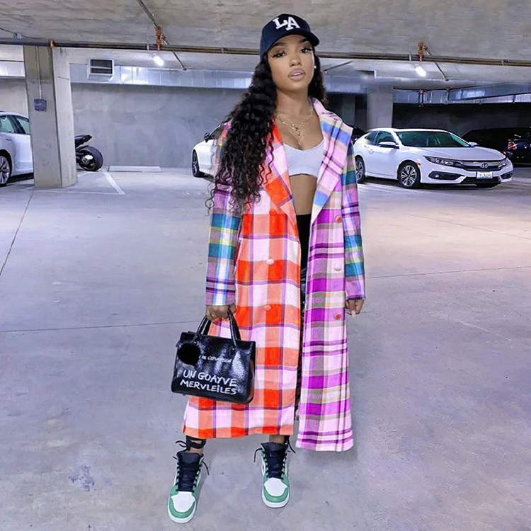 Streetwear Loose Long Sleeve Turn-down Collar Fall Fashion Contrast Color Autumn Clothes Cardi Long Coat Plaid Coats Women -PT, Orange,wine red,watermelon red
Streetwear Loose Long Sleeve Turn-down Collar Fall Fashion Contrast Color Autumn Clothes Cardi Long Coat Plaid Coats Women -PT, Orange,wine red,watermelon red