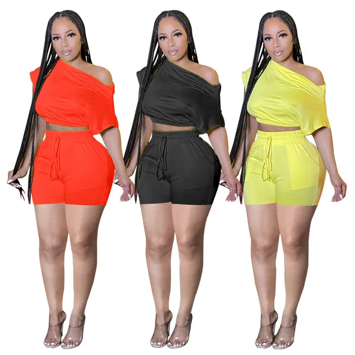 K8014-2021 summer woman solid color horizontal neck short sleeve sports leisure 2 piece short set 
K8014-2021 summer woman solid color horizontal neck short sleeve sports leisure 2 piece short set