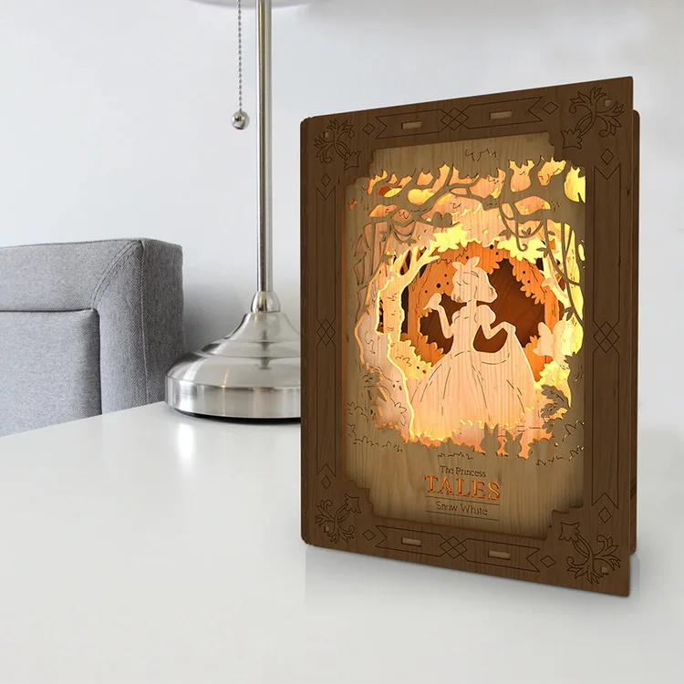 Modern Wood Craft DIY Assembly Lamp 3D Wooden Puzzle LED Book Light for Kids Christmas Gift