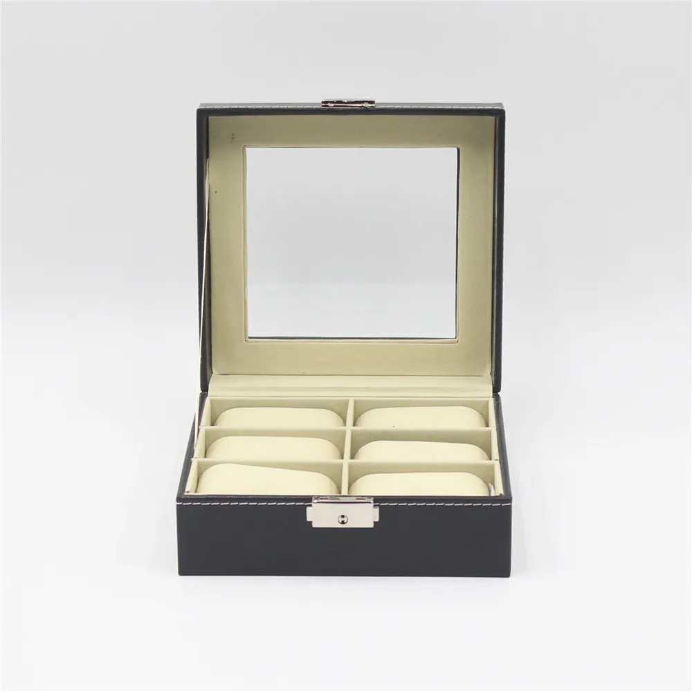 New design 6 grids black pu leather watch case for christmas gift squared watch promotion display box
New design 6 grids black pu leather watch case for christmas gift squared watch promotion display box