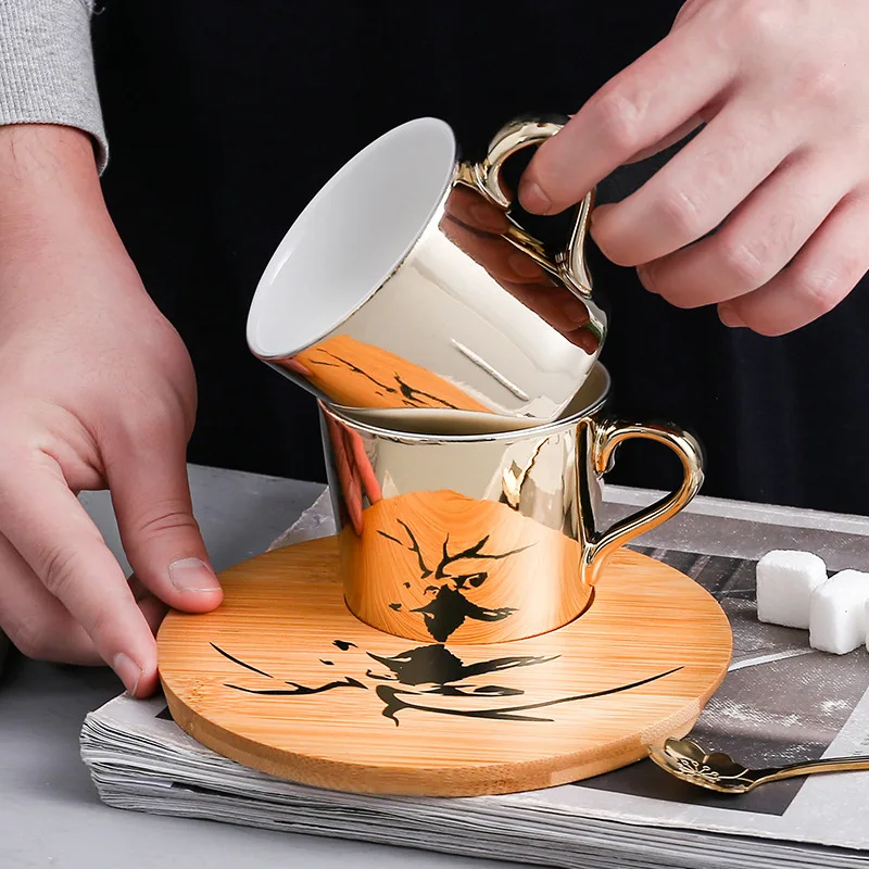Creative Animal Series Plating Mirror Reflection Ceramic Coffee Mug Cups With Wooden Tray Sets, 4 patterns
Creative Animal Series Plating Mirror Reflection Ceramic Coffee Mug Cups With Wooden Tray Sets, 4 patterns