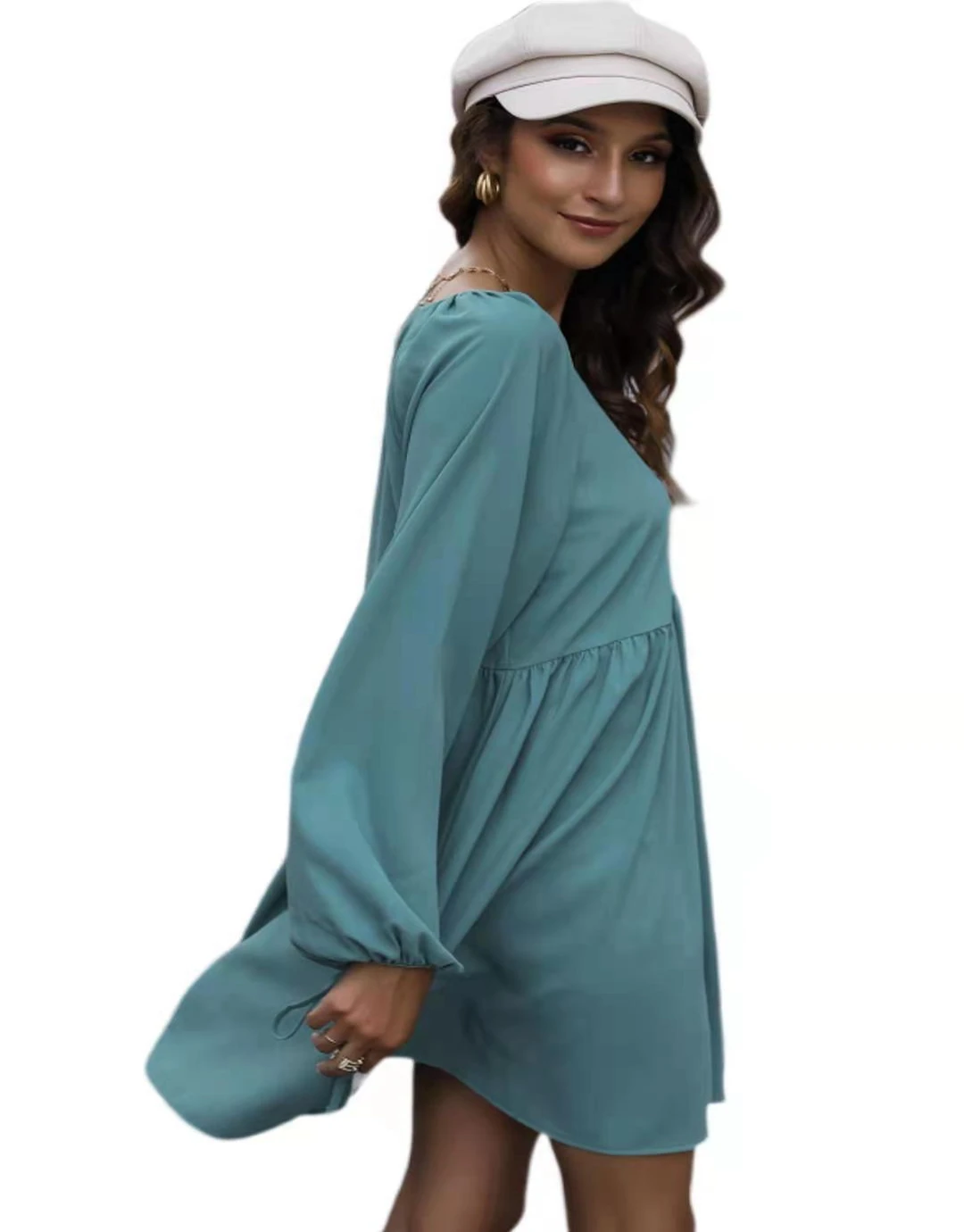 2021 women's cross-border realistic lantern sleeve solid color women's new long sleeve autumn dress, Shown
2021 women's cross-border realistic lantern sleeve solid color women's new long sleeve autumn dress, Shown