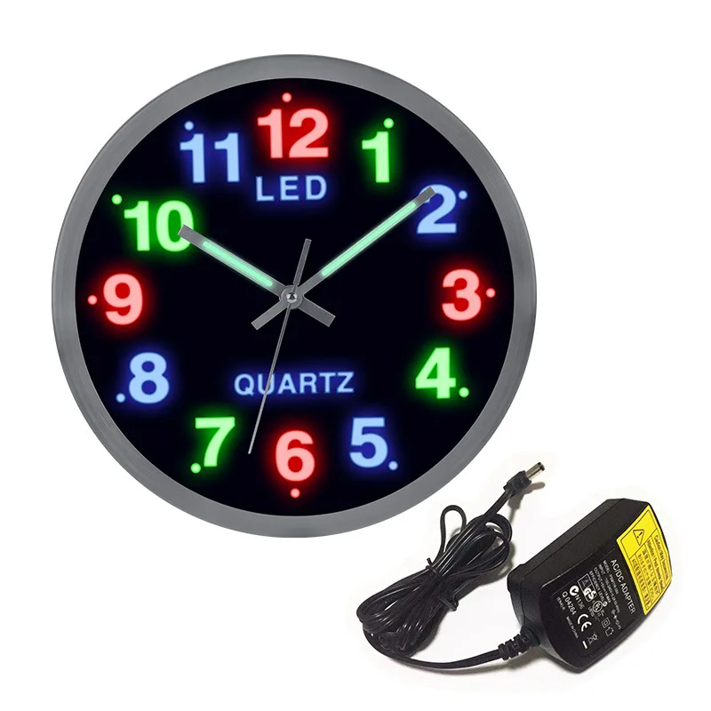 New home quartz clock LED fashion metal color digital night light wall clocks 12 inch modern decoration wall clocks, Silver
New home quartz clock LED fashion metal color digital night light wall clocks 12 inch modern decoration wall clocks, Silver