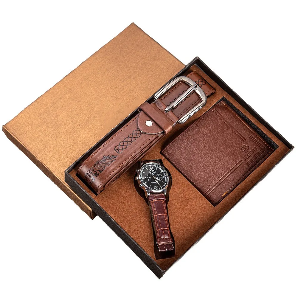 Wholesale fashion creative packaged gift set leather belt wallet leather quartz watches men wrist 
Wholesale fashion creative packaged gift set leather belt wallet leather quartz watches men wrist
