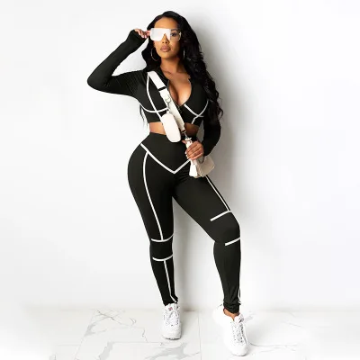 Amazon zipper top ladies solid color tight stitching sexy 2 piece set autumn Women skinny stitching sport sets
Amazon zipper top ladies solid color tight stitching sexy 2 piece set autumn Women skinny stitching sport sets