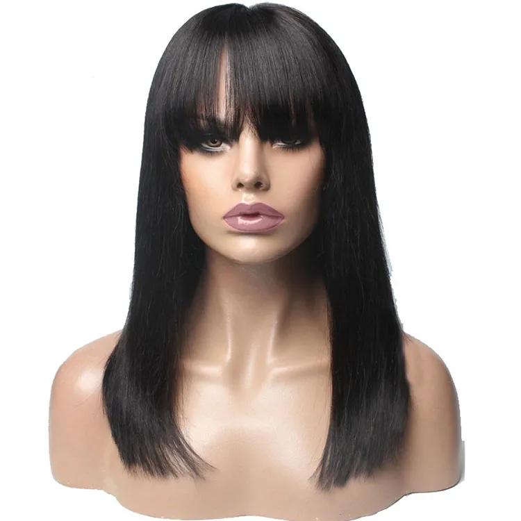 

Deep part 13*6 lace frontal bob wig for black women 150% density virgin human hair short wig with bang