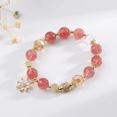 Hot Sale Pink Natural Stone Strawberry Quartz Crystal Flower Pendant Bracelet Simple CZ Zircon Flower Beaded Bracelet for Gift
Hot Sale Pink Natural Stone Strawberry Quartz Crystal Flower Pendant Bracelet Simple CZ Zircon Flower Beaded Bracelet for Gift