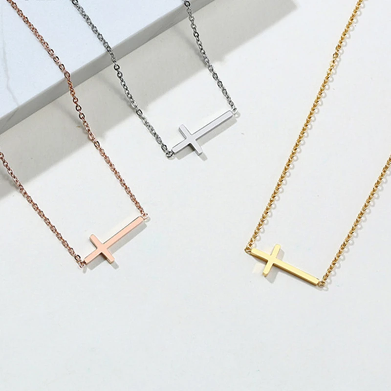 Minimalist Cross Jewelry Wholesale Custom Logo Womens 18K Gold Plated Stainless Steel Sideways Small Cross Necklace for Women
Minimalist Cross Jewelry Wholesale Custom Logo Womens 18K Gold Plated Stainless Steel Sideways Small Cross Necklace for Women