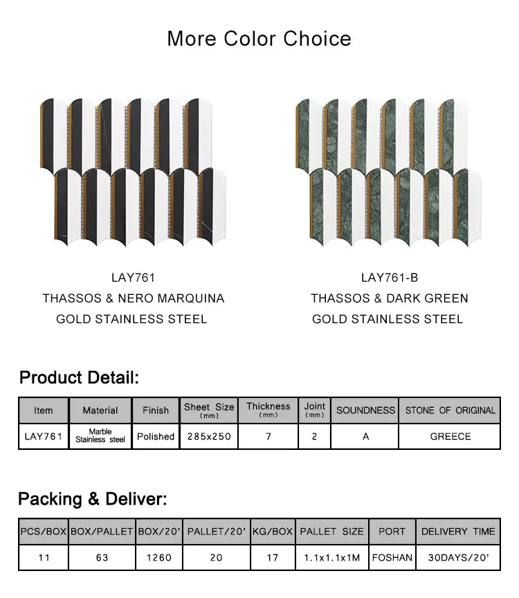 new design waterjet cutting white marble with golden stainless steel brushed metal mosaic tile