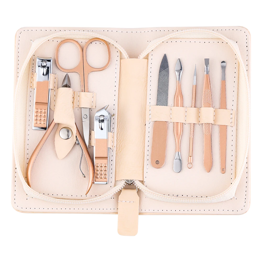Promotion Gift Pink Rose Gold Nail Clipper Set 9 in 1 Grooming Travel Kit 9pcs Manicure Pedicure Set With PU Bag Nail tool kit
Promotion Gift Pink Rose Gold Nail Clipper Set 9 in 1 Grooming Travel Kit 9pcs Manicure Pedicure Set With PU Bag Nail tool kit