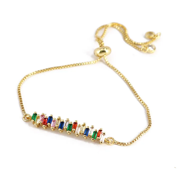 BC1274 Unique design Chic Rainbow Multi Color cubic zirconia CZ baguette charm Bar Adjustable bracelets jewelry for women, Silver/gold/rose gold/gunmetal
BC1274 Unique design Chic Rainbow Multi Color cubic zirconia CZ baguette charm Bar Adjustable bracelets jewelry for women, Silver/gold/rose gold/gunmetal