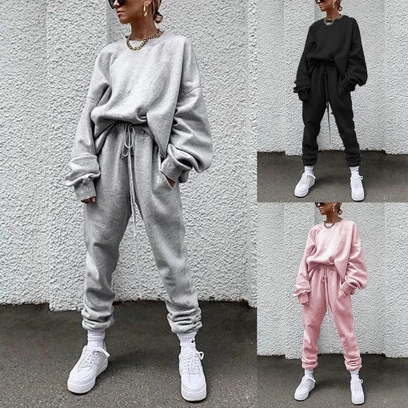 2021 autumn women's sports two-piece new solid color long-sleeved trousers loose casual suit
2021 autumn women's sports two-piece new solid color long-sleeved trousers loose casual suit