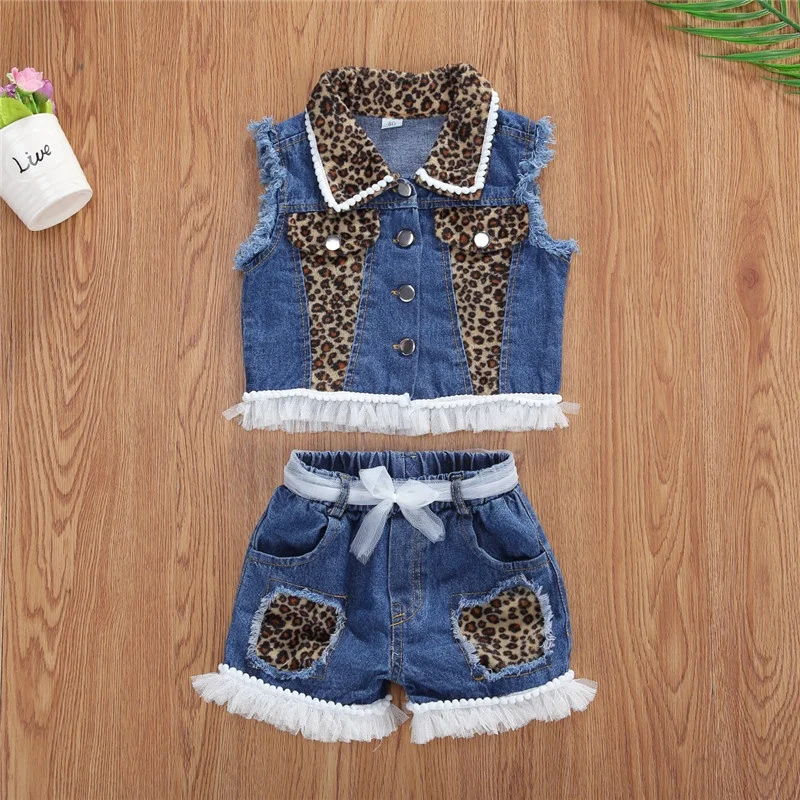2020 Cool Girls 2pcs Toddler Baby Girl Clothes Lace Leopard Print Pockets Denim Vest Coats+Shorts Kids Clothing Set Summer, As picture
2020 Cool Girls 2pcs Toddler Baby Girl Clothes Lace Leopard Print Pockets Denim Vest Coats+Shorts Kids Clothing Set Summer, As picture
