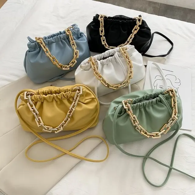 2021 Fashion Ladies Solid Color Pu Leather Ruched Cloud Bag Chain Crossbody Bag Women Clutch Handbag, White,black,yellow,blue,green 
2021 Fashion Ladies Solid Color Pu Leather Ruched Cloud Bag Chain Crossbody Bag Women Clutch Handbag, White,black,yellow,blue,green