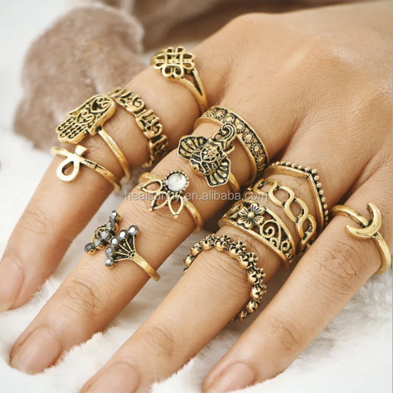 

Ntage Crown Gem Big Palm Elephant Ring Vintage Ladies Punk Ring Gift, Gold,silver