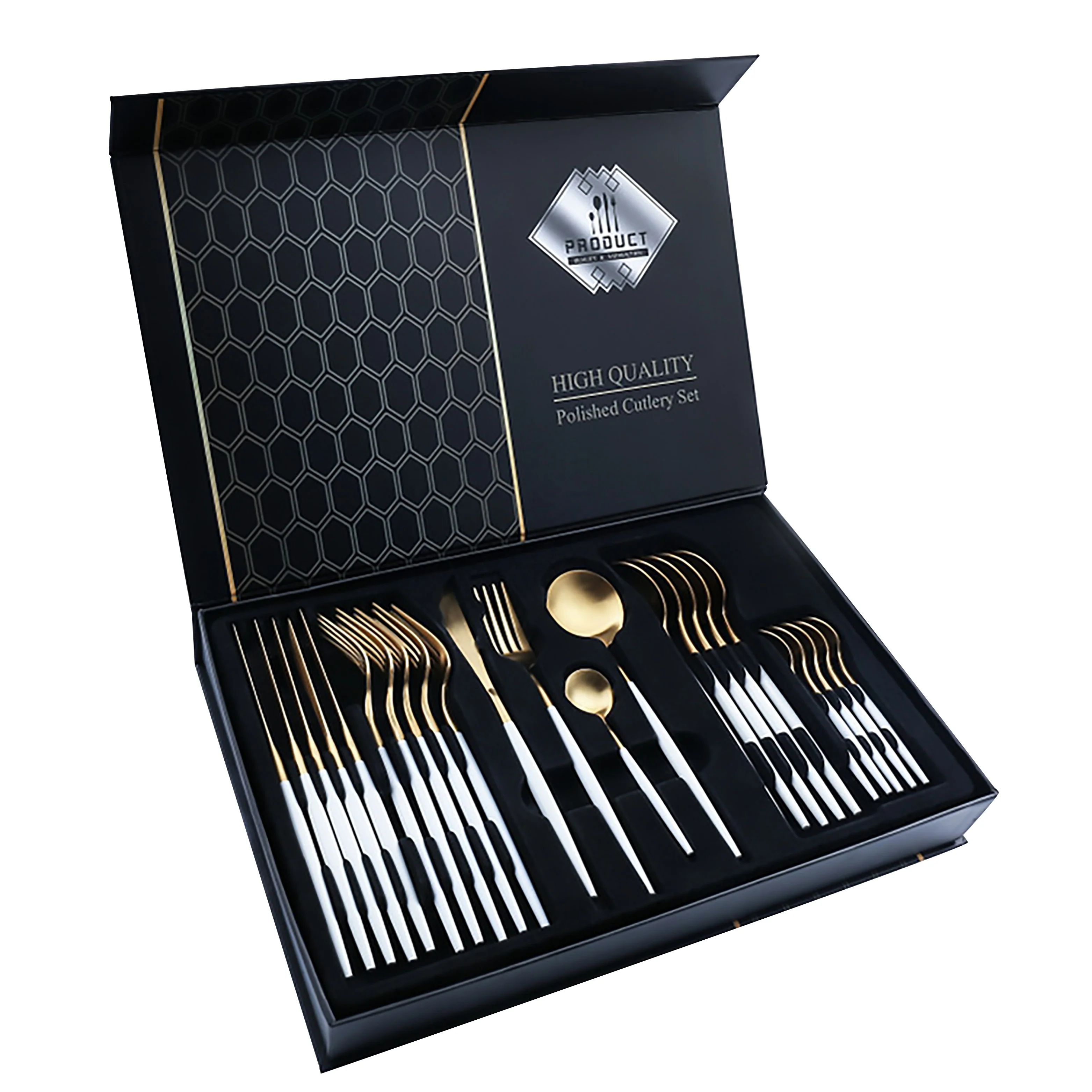 18/0 Gold Cutlery Set 24pcs Flatware Set Stainless Steel Gold Design Flatware sets For Wedding Gift Hotel Restaurant Home, Customized
18/0 Gold Cutlery Set 24pcs Flatware Set Stainless Steel Gold Design Flatware sets For Wedding Gift Hotel Restaurant Home, Customized